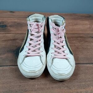 GOLDEN GOOSE DB White Black Pink Star High Top Sneakers Women US Size 39